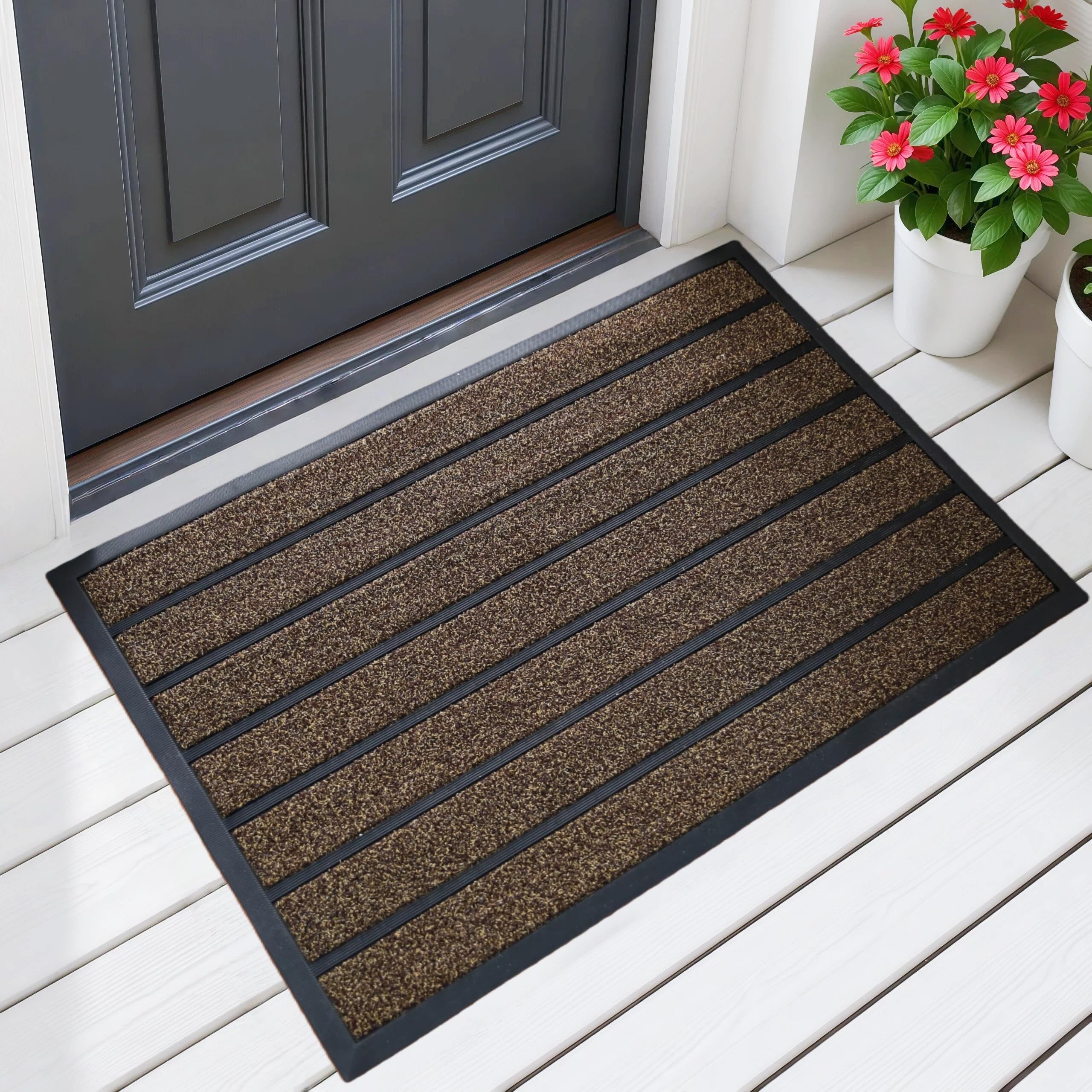 Tapis d'entrée extérieur antidérapant fini les sols mouillés paillasson marron
