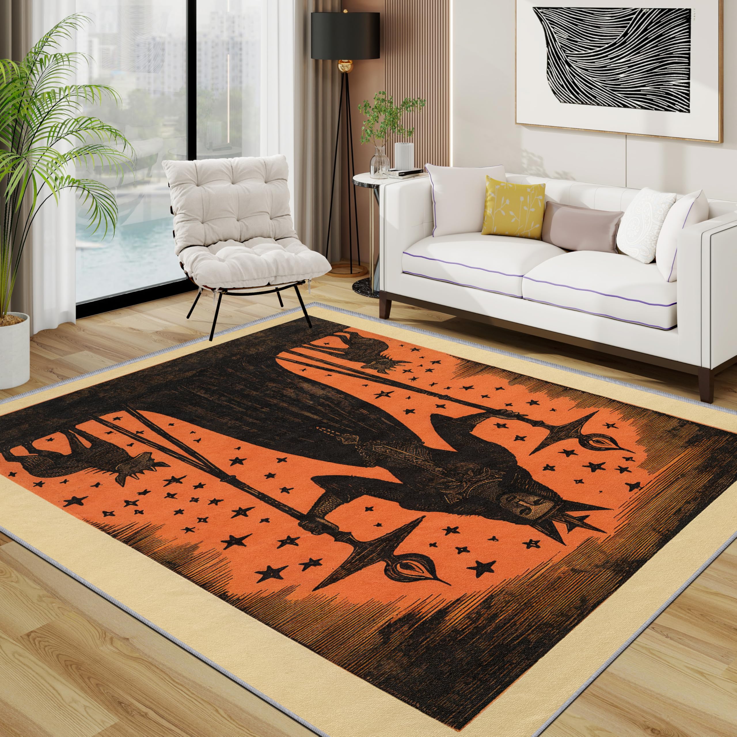 TerroVee Witch Rugs Living Room Large 140x200 - Witchy Witchcraft Bedroom Rug, Mystic Vintage Washable Non Slip Low Pile Carpet, Witch House Decor