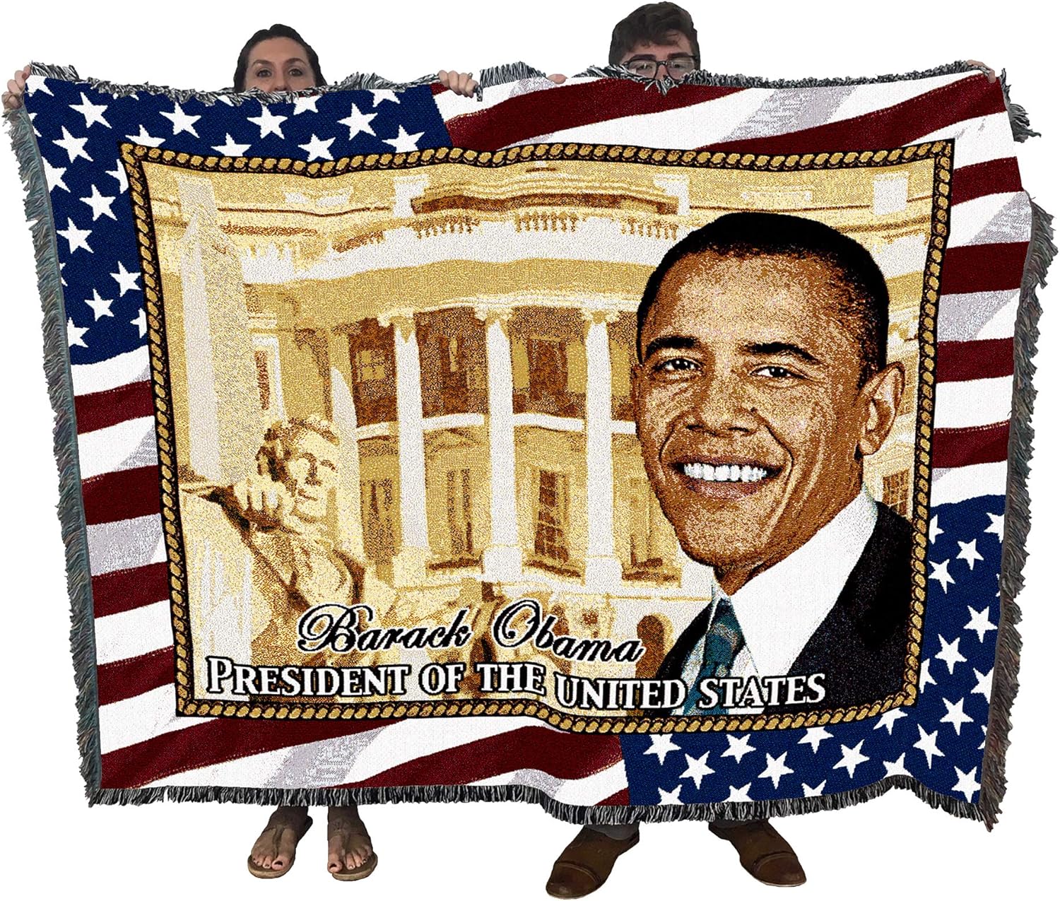 Pure Country Weavers President Obama Blanket - Gift Tapestry Throw Woven from Cotton - Made in The USA (72x54)