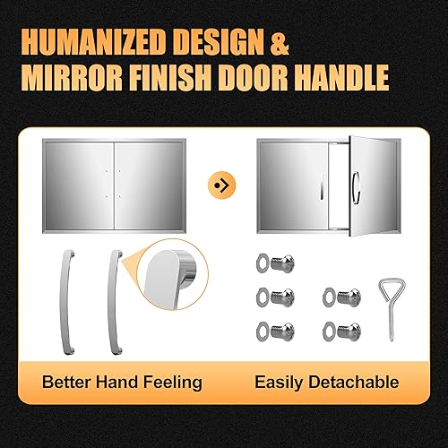 Miniatura 24 de Puertas de cocina para exteriores, 31 pulgadas de ancho x 24 pulgadas de alto, puertas de acceso dobles para barbacoa, acero inoxidable 304