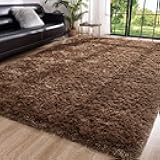 Toneed Fluffy Area Rug for Bedroom Living Room, 8 x 10 Feet Brown Shaggy Rug Super Soft Modern Indoor Rug Fuzzy Plush Carpet for Dorm Nursery Kids Room Home Decorative