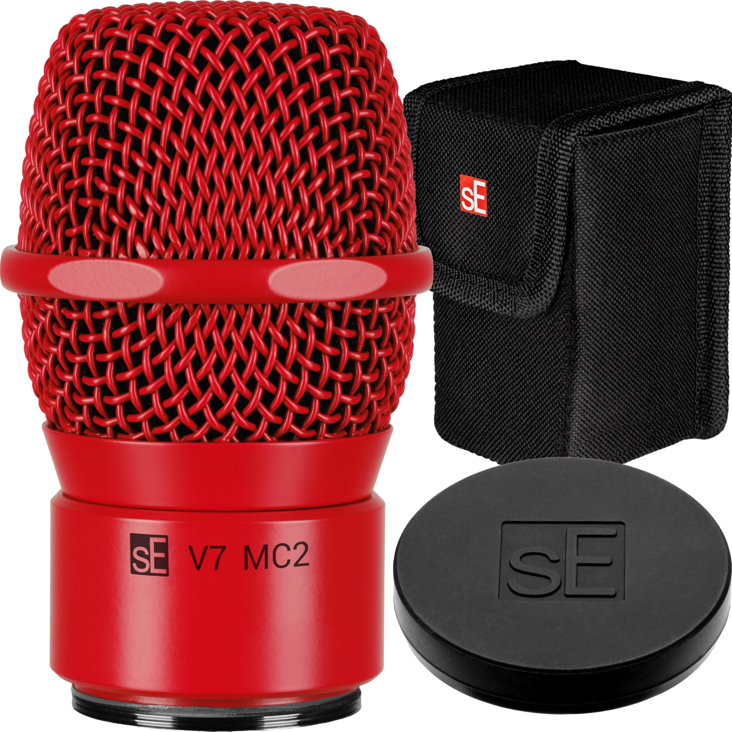 SE ELECTRONICS V7 MC2 Wireless Microphone Capsule - Compatible with Sennheiser Wireless Transmitters - Professional Dynamic Microphone for Singing, Speech &amp; Music Studio Recording (Red w MP03 Pouch)