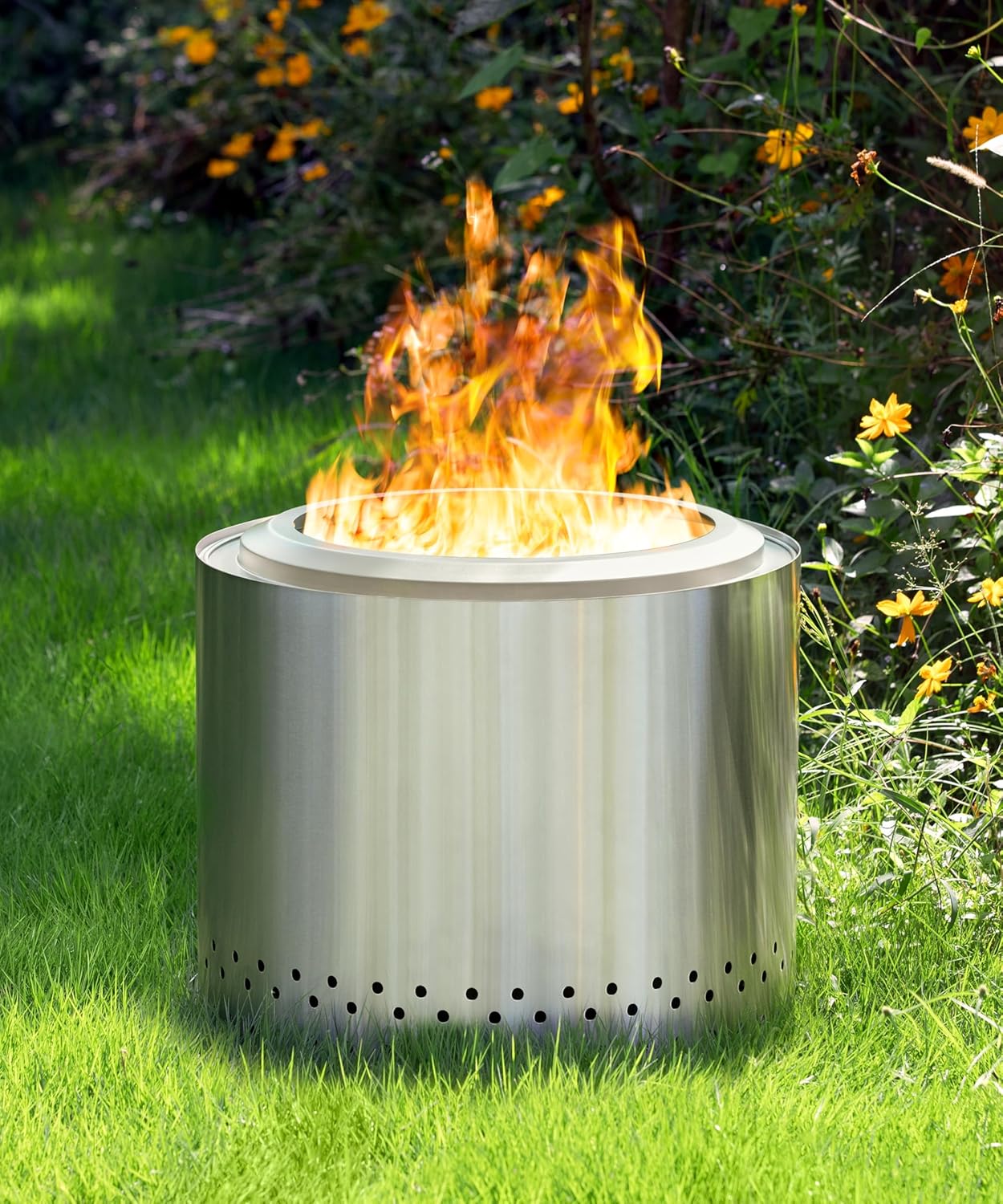 Smokeless Fire Pit, 19.7 inch Firepits for Outside with Removable Ash Pan, Portable Low Smoke Stainless Steel Outdoor Fire Pits, Lightweight Wood Burning Smokeless Firepit for Camping, Bonfire, Picnic