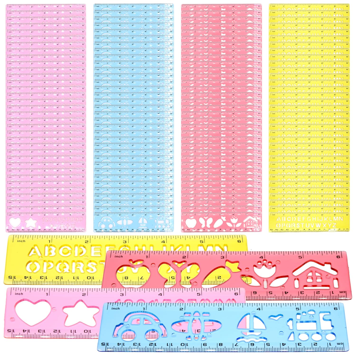 Color Swell 144 Bulk Rulers - Fun Templates Stencils Plastic Measuring Rulers - Bulk School Rules for Drawing and School Supplies