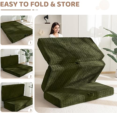 Miniatura 6 de BYBYME Colchón plegable de espuma viscoelástica, cubrecolchón plegable de gel de 6 pulgadas, almohadilla plegable suave para cama de invitados para