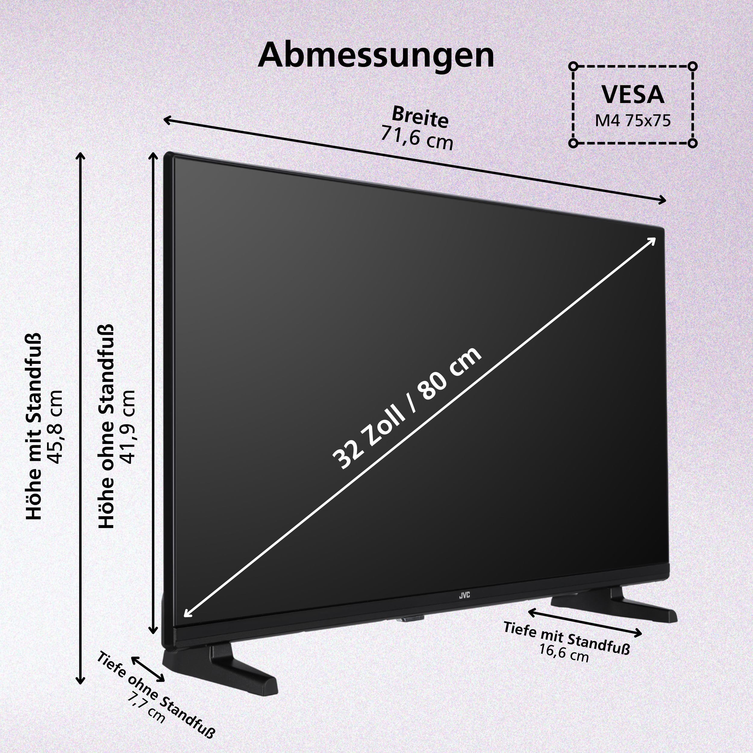 JVC LT-32VDH2555 Fernseher 32 Zoll Smart TV VIDAA HD-Ready HDR Fernseher mit 80 cm Bildschirmdiagonale und integriertem Triple-Tuner, LED TV (2026)
