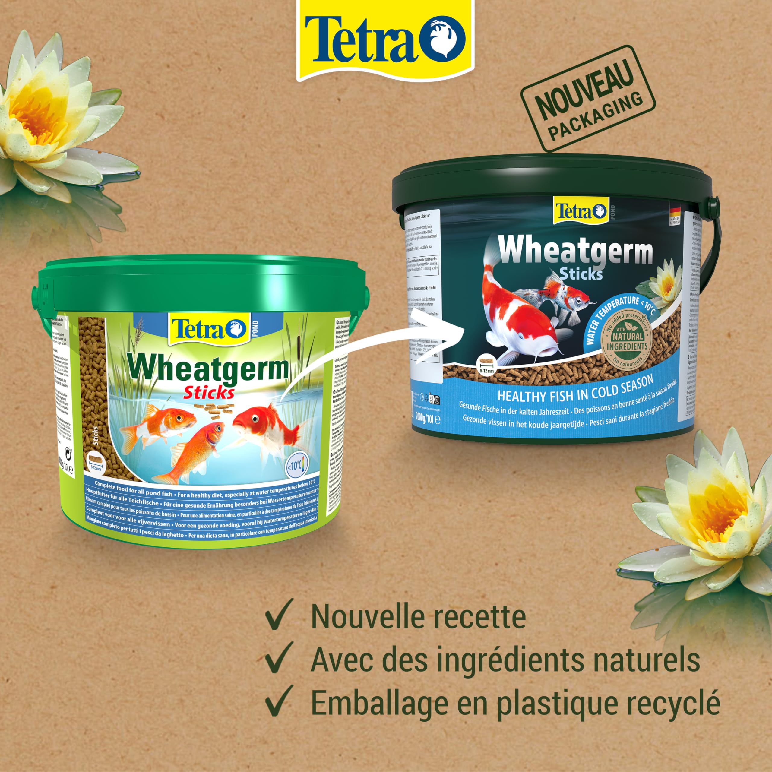 Tetra Pond Wheatgerm Sticks – Alimentation Equilibrée aux Germes de Blé pour Poissons de bassin – Recommandé en automne et au printemps – Riche en fibres – Très Energétique - 10 L | Avec germes de blé | Riche en fibres | Haute digestibilité | Idéal périod