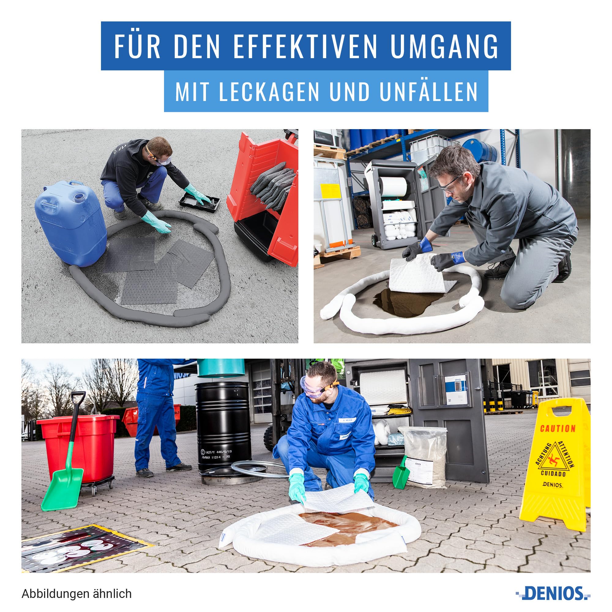 DENSORB Universalbindemittel Aufsaug-Schlangen zum Eindämmen von Leckagen, Länge 1,8 m, 12 Stück