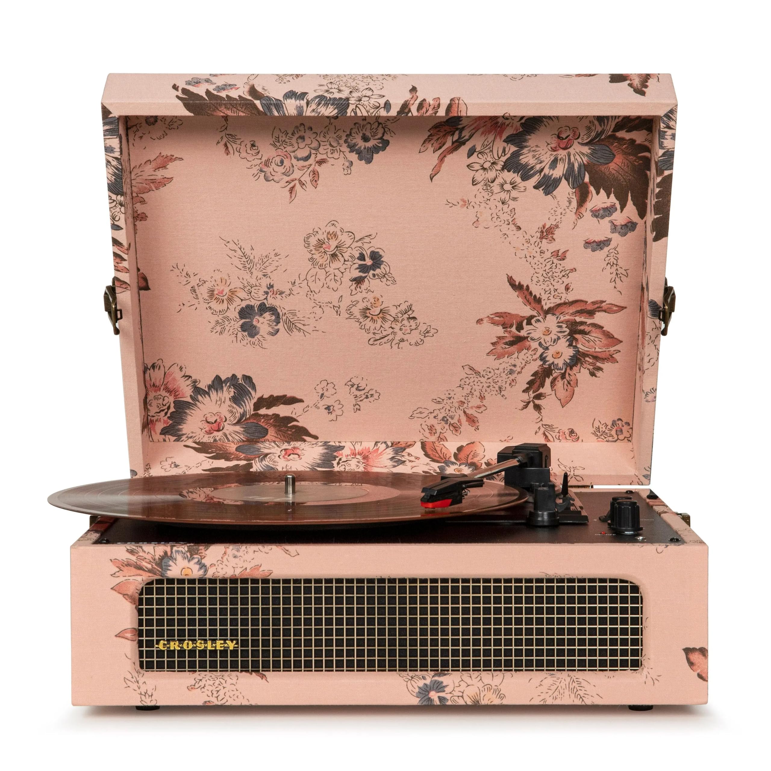 Crosley Voyager Portable Turntable - Bluetooth Record Player, 3-Speed Suitcase Vinyl Player, Home Turntables for Vinyl Records, Built in Stereo Speakers & Bluetooth Receiver, AUX Input, Floral