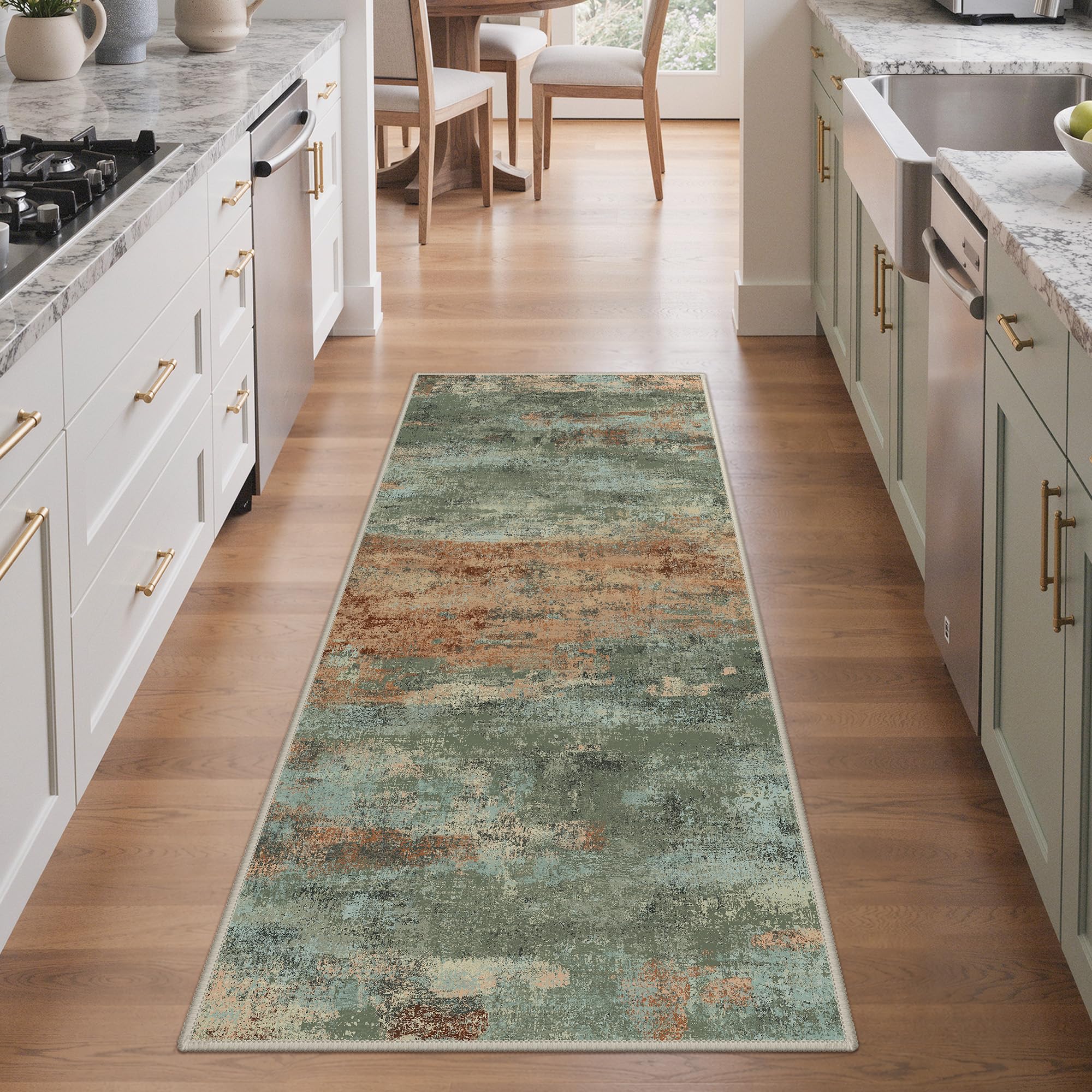 BEIMO 2x5 Runner Rug for Hallway, Dusty Sage Washable Abstract Rug