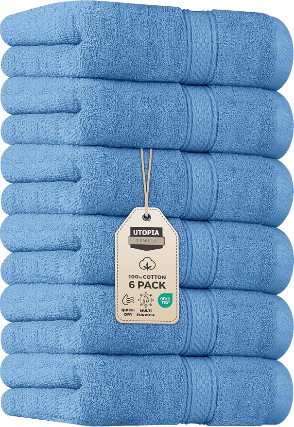 Utopia Towels 6 Pack Premium Hand Towels Set, 16 by 28 inches, 100% Ring Spun Cotton, Ultra Soft and Highly Absorbent 600GSM Towels for Bathroom, Gym, Shower, Hotel, and Spa, Electric Blue
