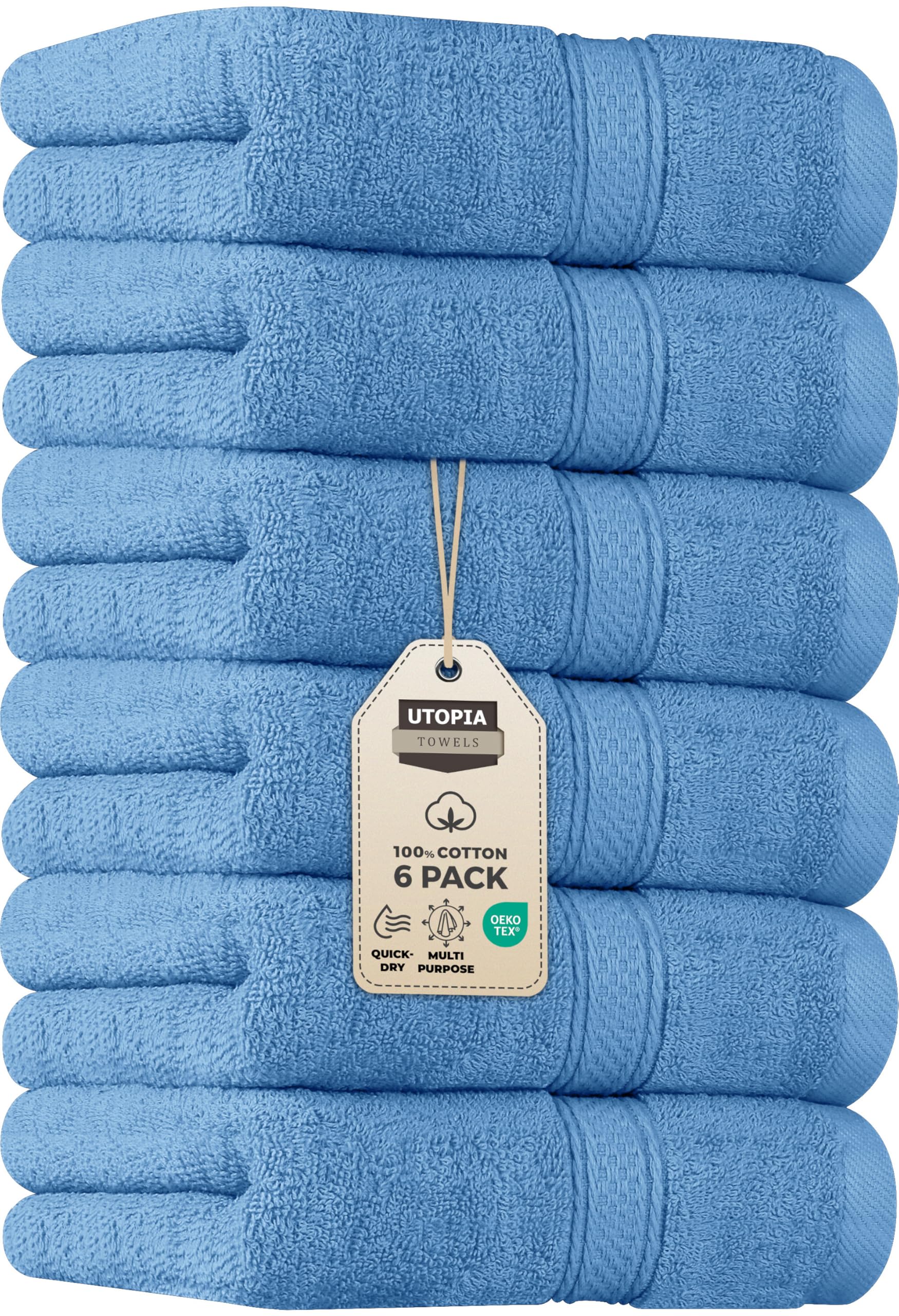 Utopia Towels - 6 Piece Towel Set (40 x 70 cm) 100% Cotton Ring Spun Super Soft and Highly Absorbent 600gsm for Bathroom, Gym, Shower, Hotel & Spa (Electric Blue)