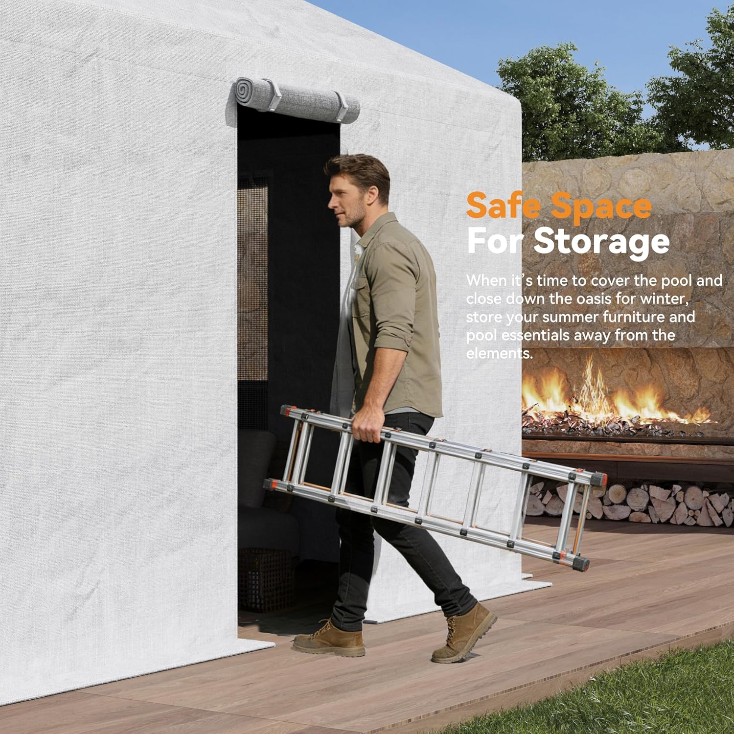 8x8 ft Winter Gazebo Cover, 200G Heavy-Duty All-Weather Waterproof Enclosed Gazebo Cover with Sidewalls & Mesh Windows, Universal Hardtop Winter Cover for Outdoor Storage Shelter