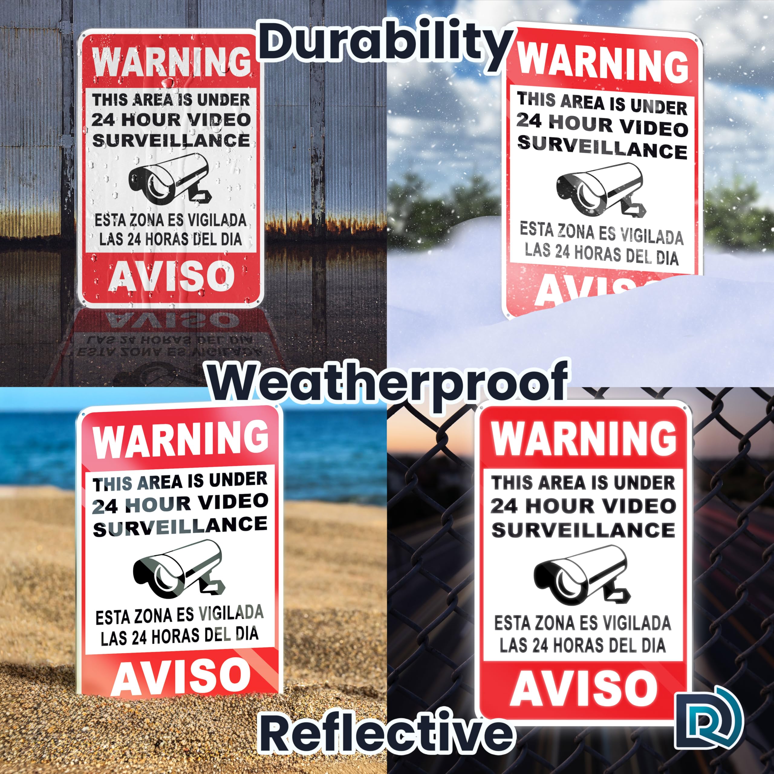 Snapklik.com : 24 Hour Video Surveillance Sign 8x12 Inch Reflective ...