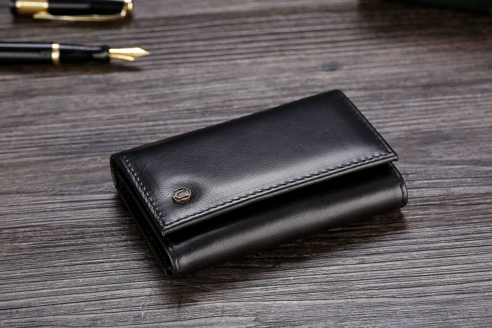 Cronus & Rhea® | Porte-clés de luxe en cuir exclusif (Janus) | Key Case - Porte-clés | Cuir véritable | Avec boîte-cadeau élégante | Hommes - Femmes (Noir)