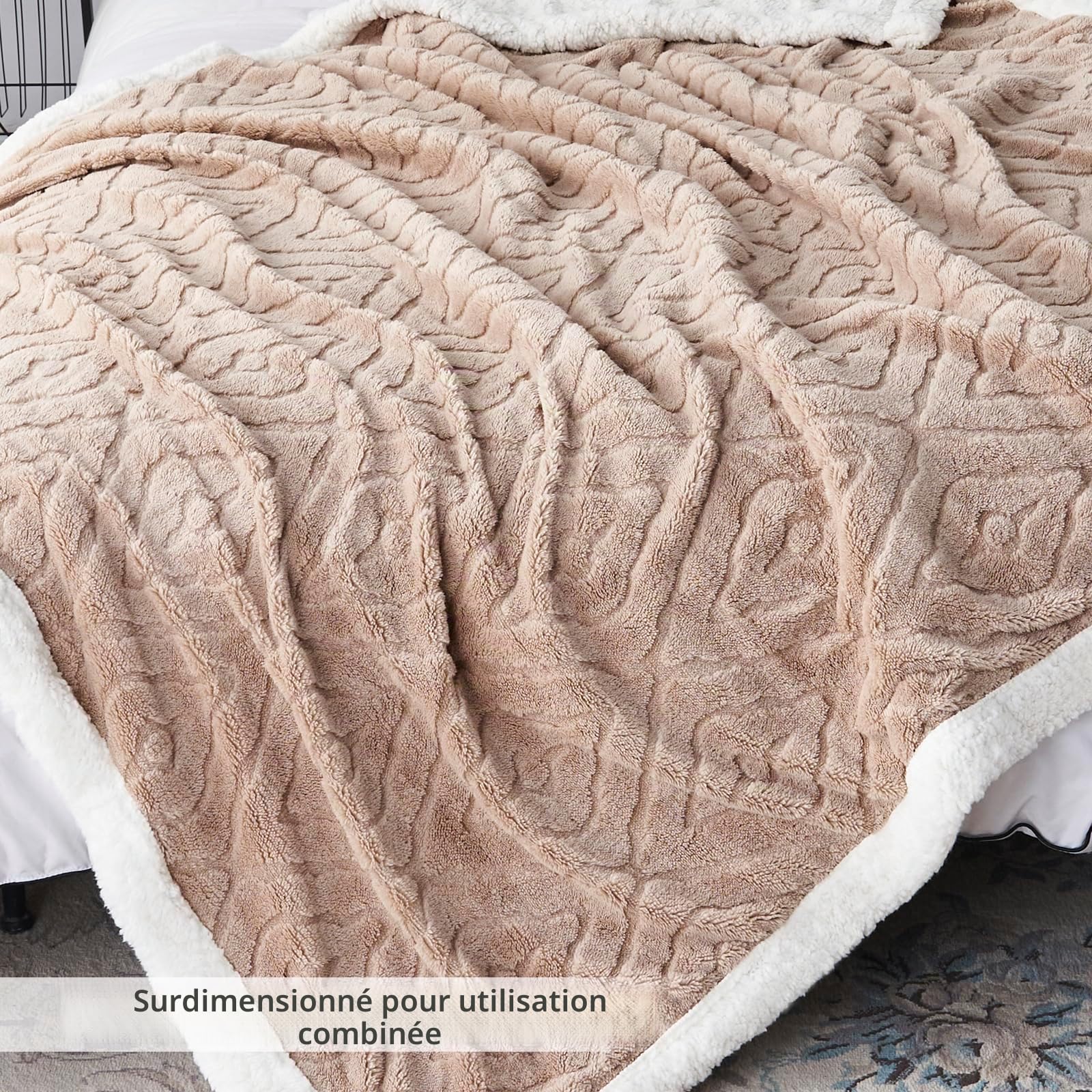 EAQ Couverture Plaid Polaire 150X200cm, Douce et Épaisse en Sherpa, Fausse Fourrure pour Canapé et Lit