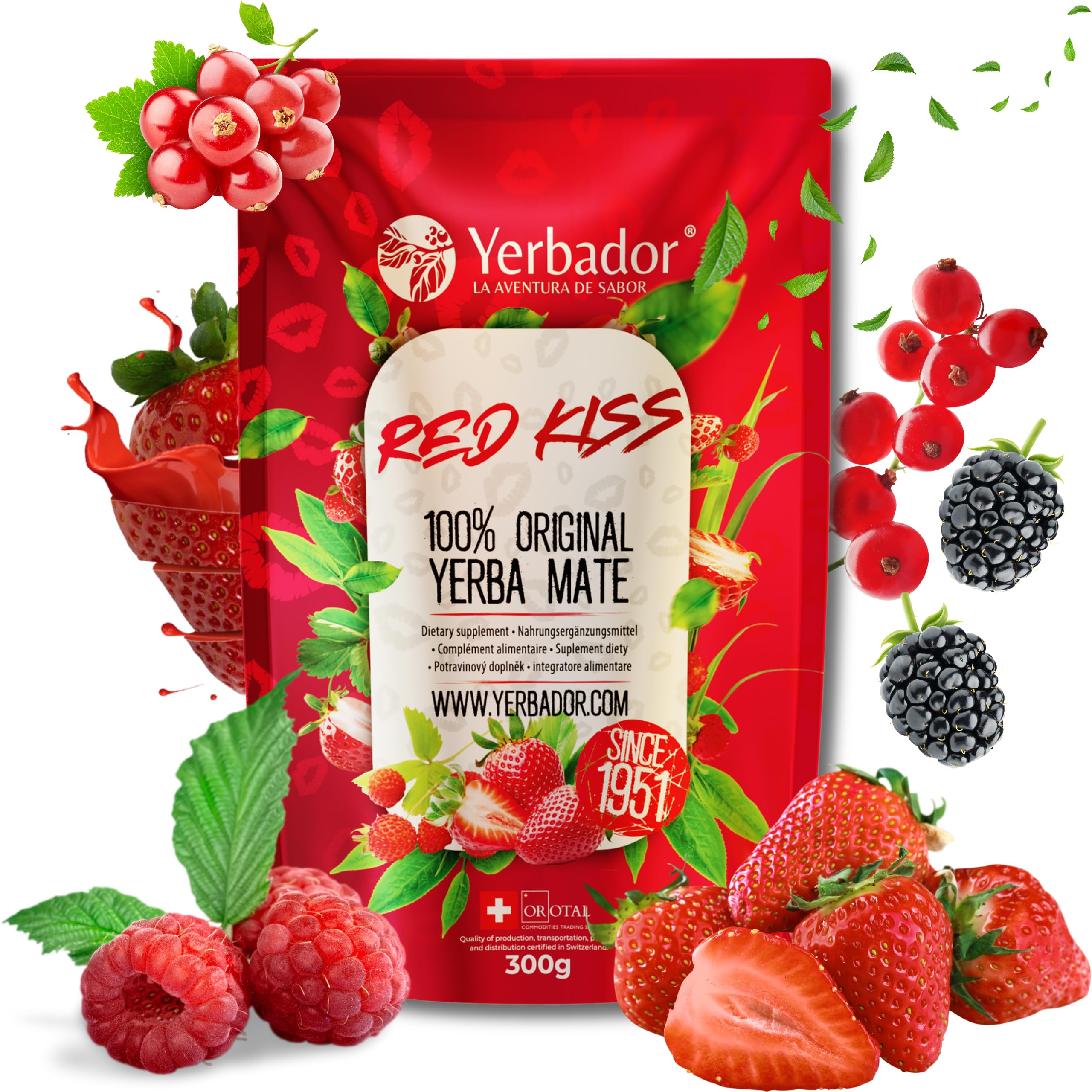 Yerbador Yerba Mate Tee 300g – Natürlicher Koffeinkick, Premium Teemischung, Für heißen Aufguss oder Tereré, Aromatisch & ergiebig – Red Kiss