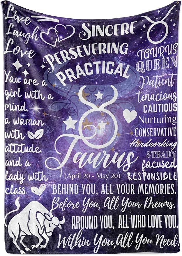 Zodiac Constellation Gifts for Women, Zodiac Sign Birthday Gift with Message Flannel Blanket Throws (50