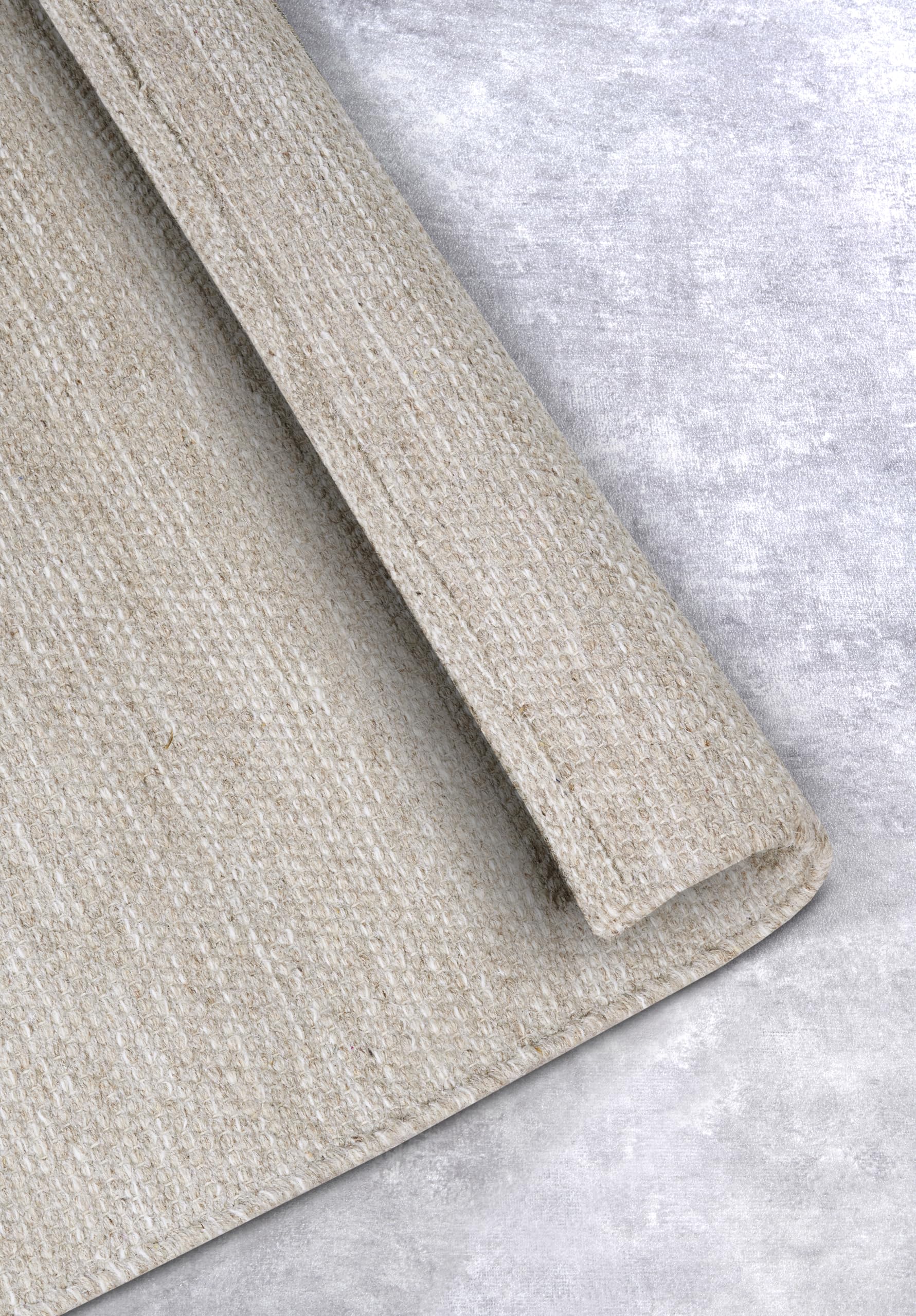 Elle Decor ation Pradesh Alfombra de Lana Natural, Tejida a Mano y respetuosa con el Medio Ambiente, para salón, Dormitorio, Comedor, Pasillo, Cocina, Lino Blanco, 80 x 150 cm