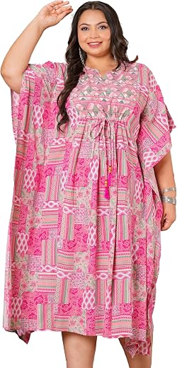 Yash Gallery Women's Plus Size Geomatrical Printed Maternity Wear Maxi Kaftan