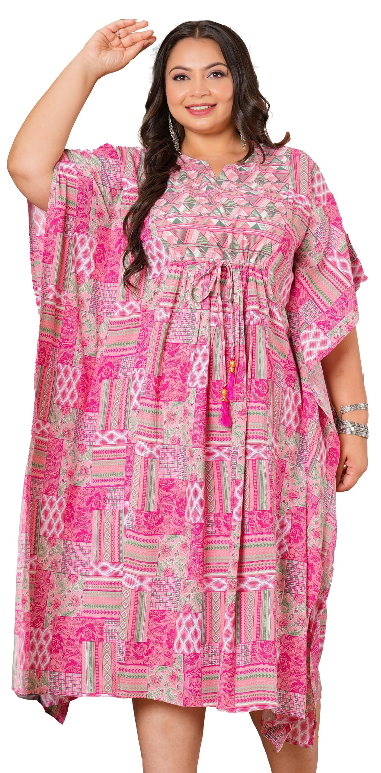Yash Gallery Women's Plus Size Geomatrical Printed Maternity Wear Maxi Kaftan