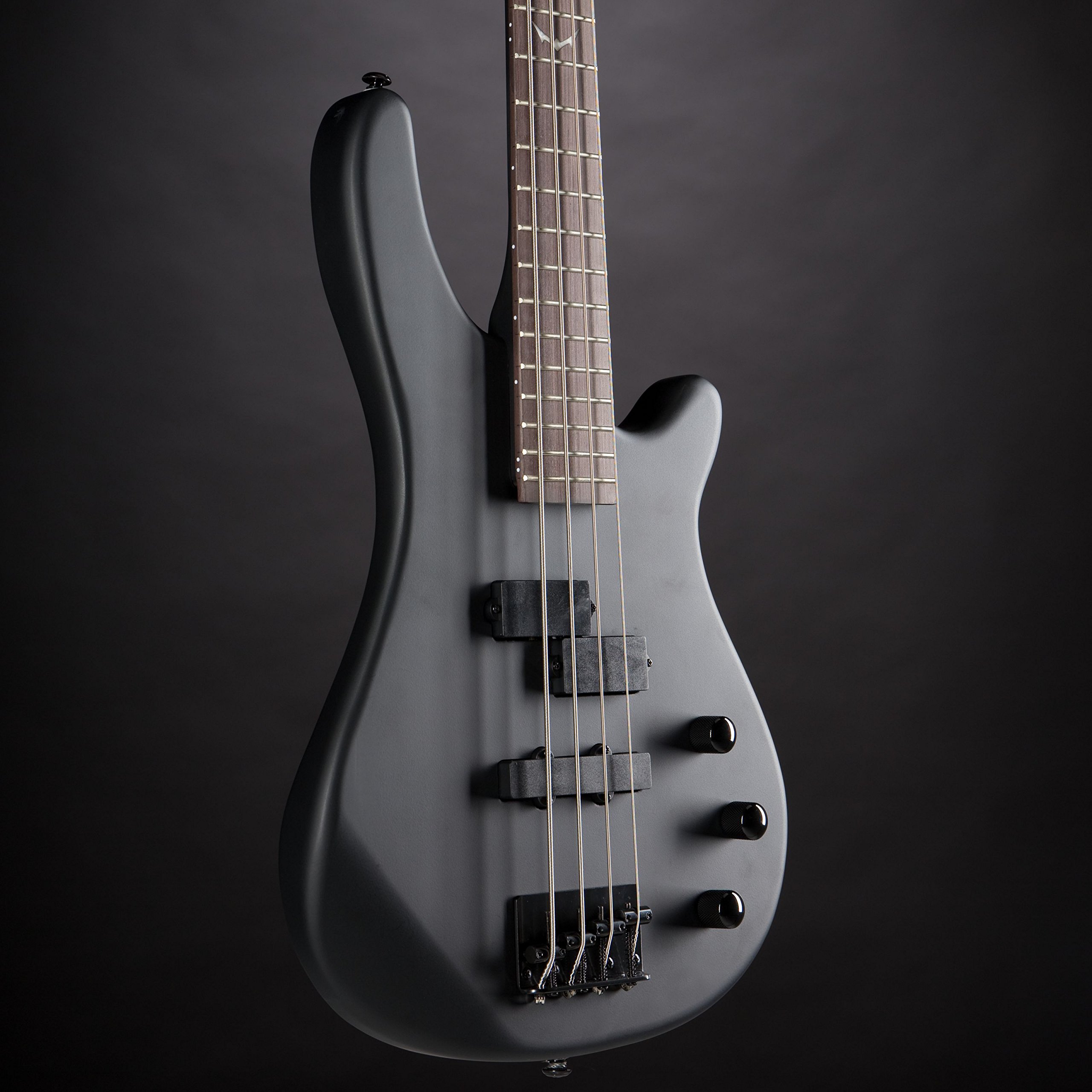 J & D E-Bass, Bass Gitarre mit 4 Saiten und Erle Korpus, Bass mit Split-Coil Tonabnehmer und Single Coil, passive Elektronik, Special Bat Mark