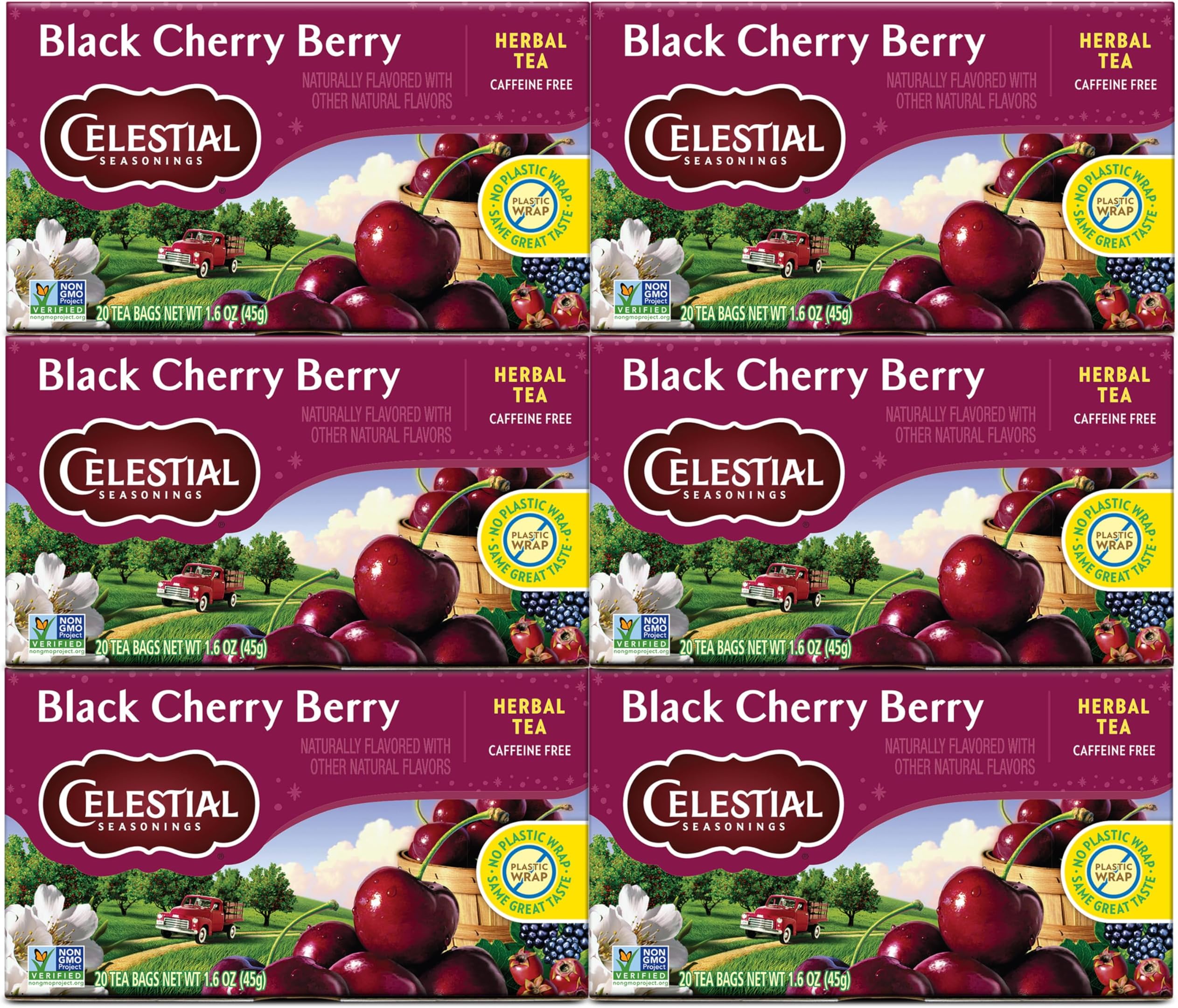 Herbal Tea, Black Cherry Berry, 20 Count (Pack of 6)