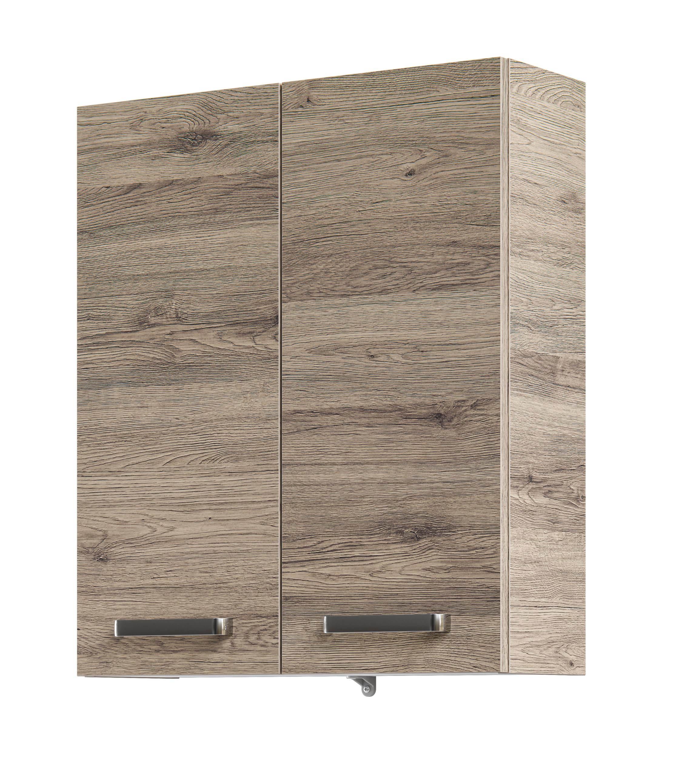 Pelipal Badezimmer Hängeschrank Quickset 313 in Sanremo Eiche Terra quer Nachbildung, 60 cm breit | Bad Wandschrank mit 2 Türen und 2 Einlegeböden