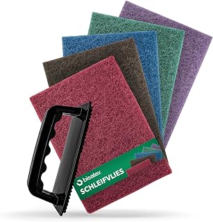 Schleifvlies 5er Set verschiedene Körnungen P100-800 - Langlebige & zuschneidabre Schleifpads in 155 x 210 mm (5er Set Schleifvlies) (5er Set + Halterung)