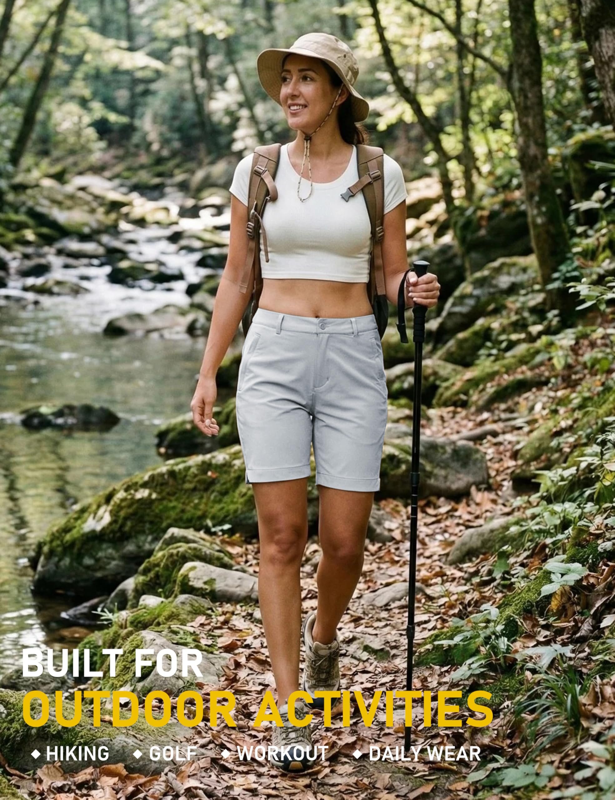 MoFiz Damskie spodnie golfowe Hiking Spodenki Lekkie Elastyczne Bermudy Trekking Spodnie robocze Wodoodporne spodnie robocze z kieszeniami