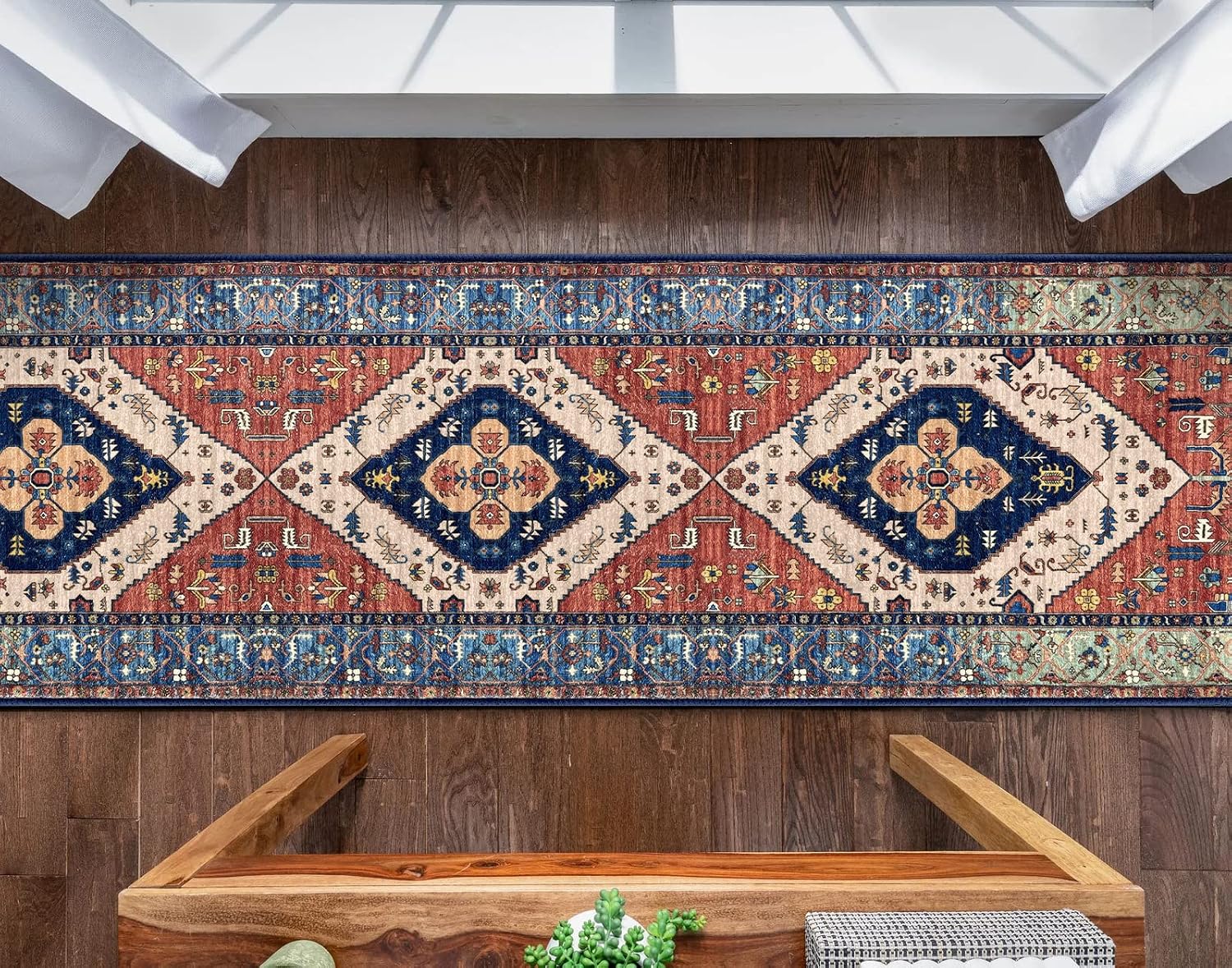 EARTHALL Boho Rug Runner 2x8 Washable Persian Distressed Hallway Runner Tribal Entry Throw Rug Faux Wool Soft Fuzzy Rug Non-Slip Low-Pile Indoor Accent Rug Runner for Kitchen