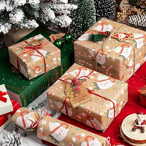 Miniatura 4 de WRAPAHOLIC Papel de regalo de Navidad de estraza  Mini rollo  17 pulgadas x 33 pies  Taza de Papá Noel con cálido diseño de letras de deseos para