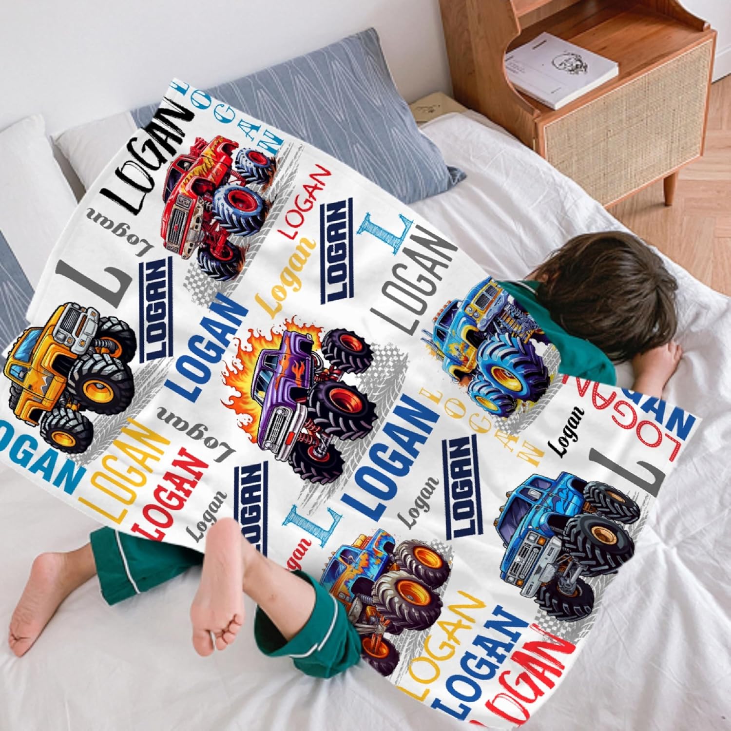 Truck Custom Name Blanket Personalized Baby Blanket with Name for Boy Girl, Super Soft Truck Car Customized Receiving Blanket, Truck Gift for Birthday Christmas Halloween Newborn Shower 60"x80"(Adult)