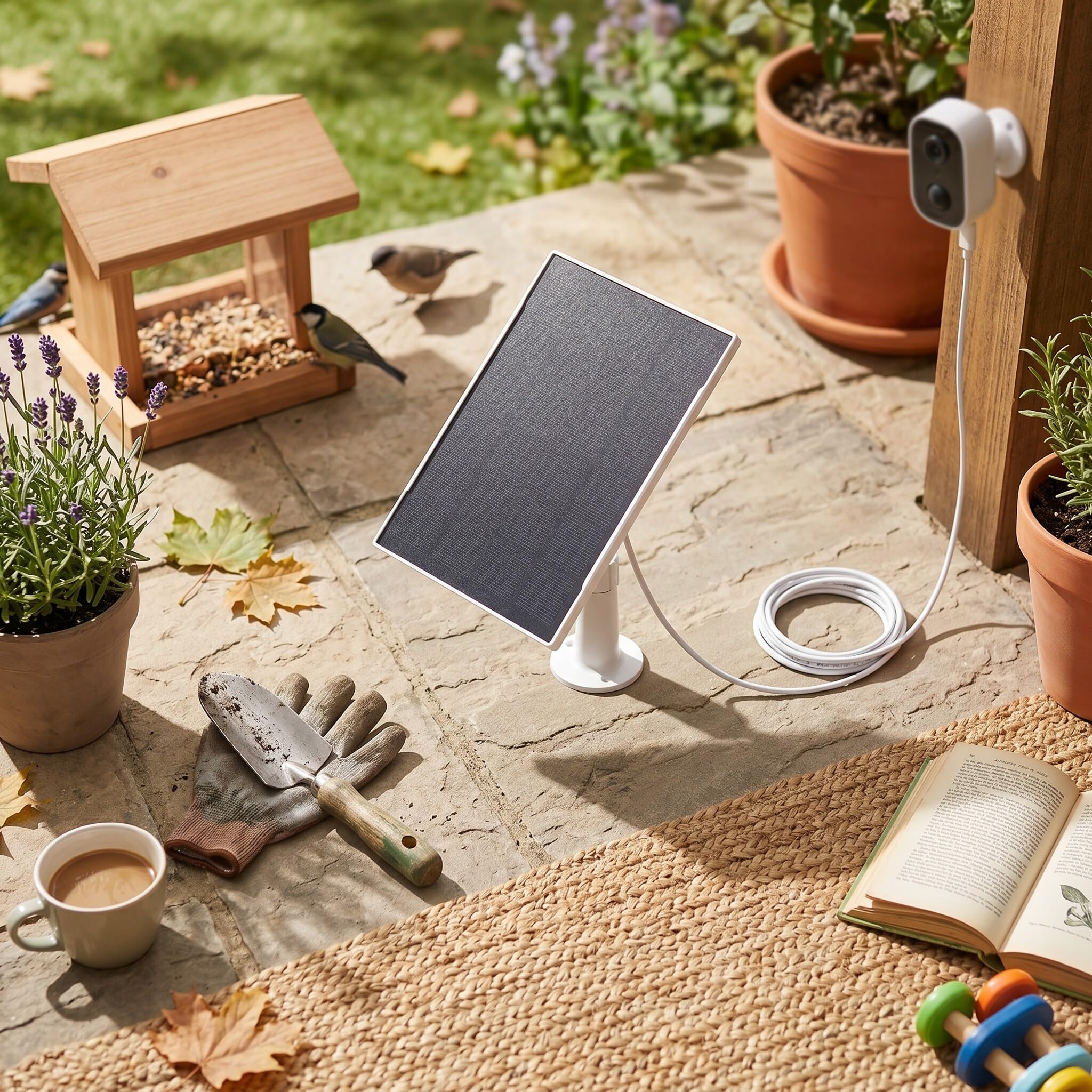 Ejoyous Caricatore a pannello solare per telecamera mangiatoia per uccelli, pannello solare USB da 8 W per videocamera campanello ad alta efficienza, silicone monocristallino IP66, supporto regolabile