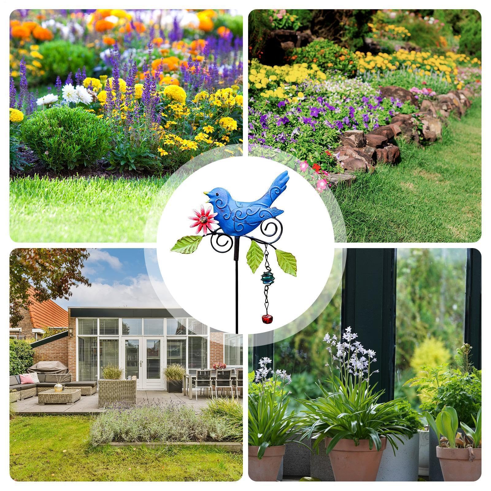 Estaca de metal para jardín, forma de pájaro, letrero artístico de metal para patio, césped, flores, maceta, balcón, interior, exterior, granja, primavera, naturaleza