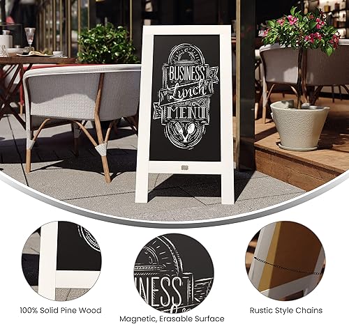 Vista 32 de Pizarra rústica vintage de madera gris con marco en A, pizarra para acera, tamaño grande, 40 x 20 pulgadas, tablero de sándwich resistente, tablero