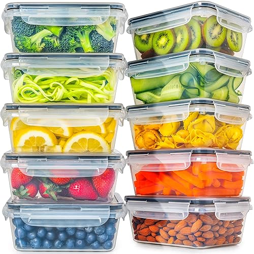 fullstar 20-Piece Plastic Food Storage Containers with Lids (10 Containers & 10 Lids) - Leakproof, BPA-Free, Meal Prep Containers, Reusable Lunch Storage Set for Kitchen Organization (Pack of 20) - Pack of 20