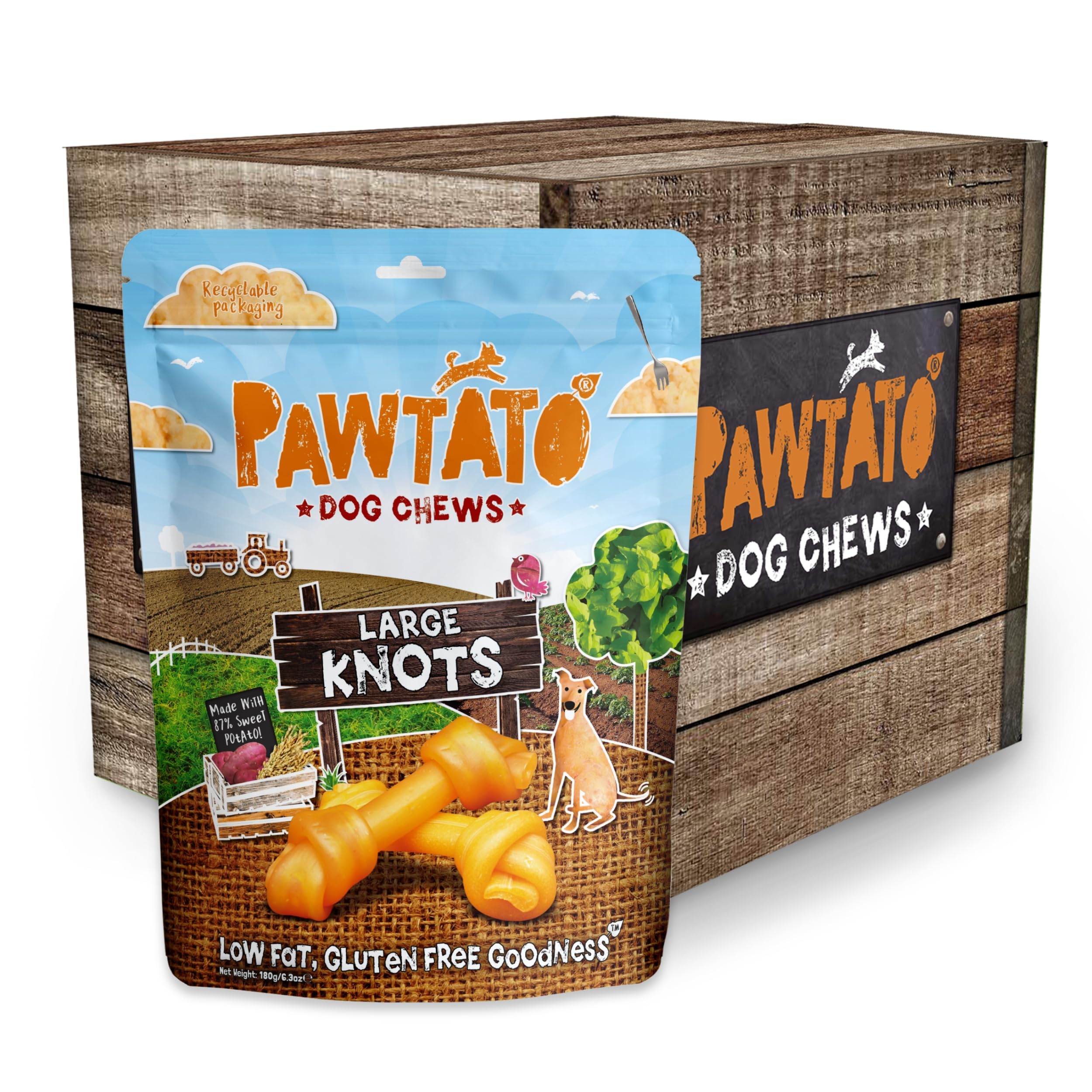 Knoopsnacks voor honden (6 x 180g) | Naturlijke trainingssnacks met 87% zoete aardappel, Rijst en Biergist