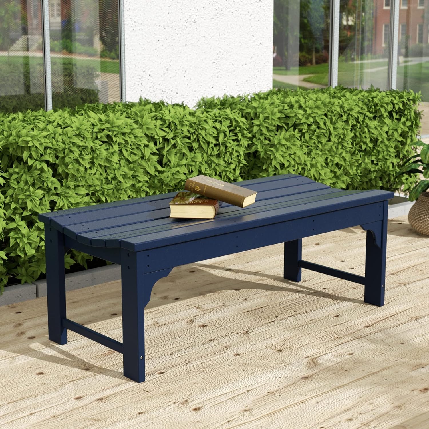 WO Home Furniture Outdoor 46" Backless HDPE Adirondack Bench, Poly Lumber Seat for Patio, Backyard, Balcony, All Weather Resistant with UV Protection, Navy Blue