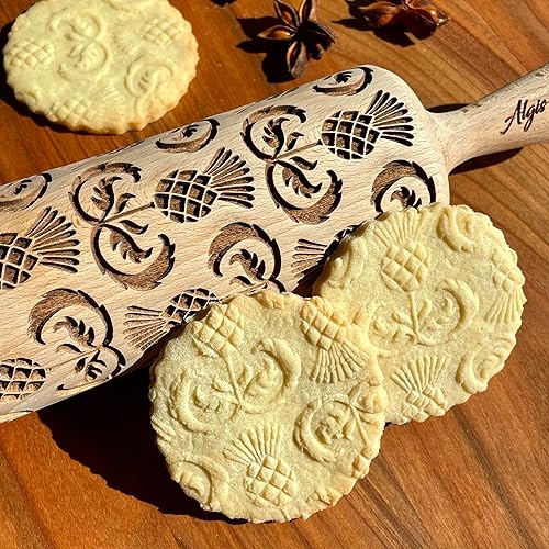 THISTLES Embossing Rolling Pin Laser engraved rolling pin with Thistle flowers Gift for mother friend