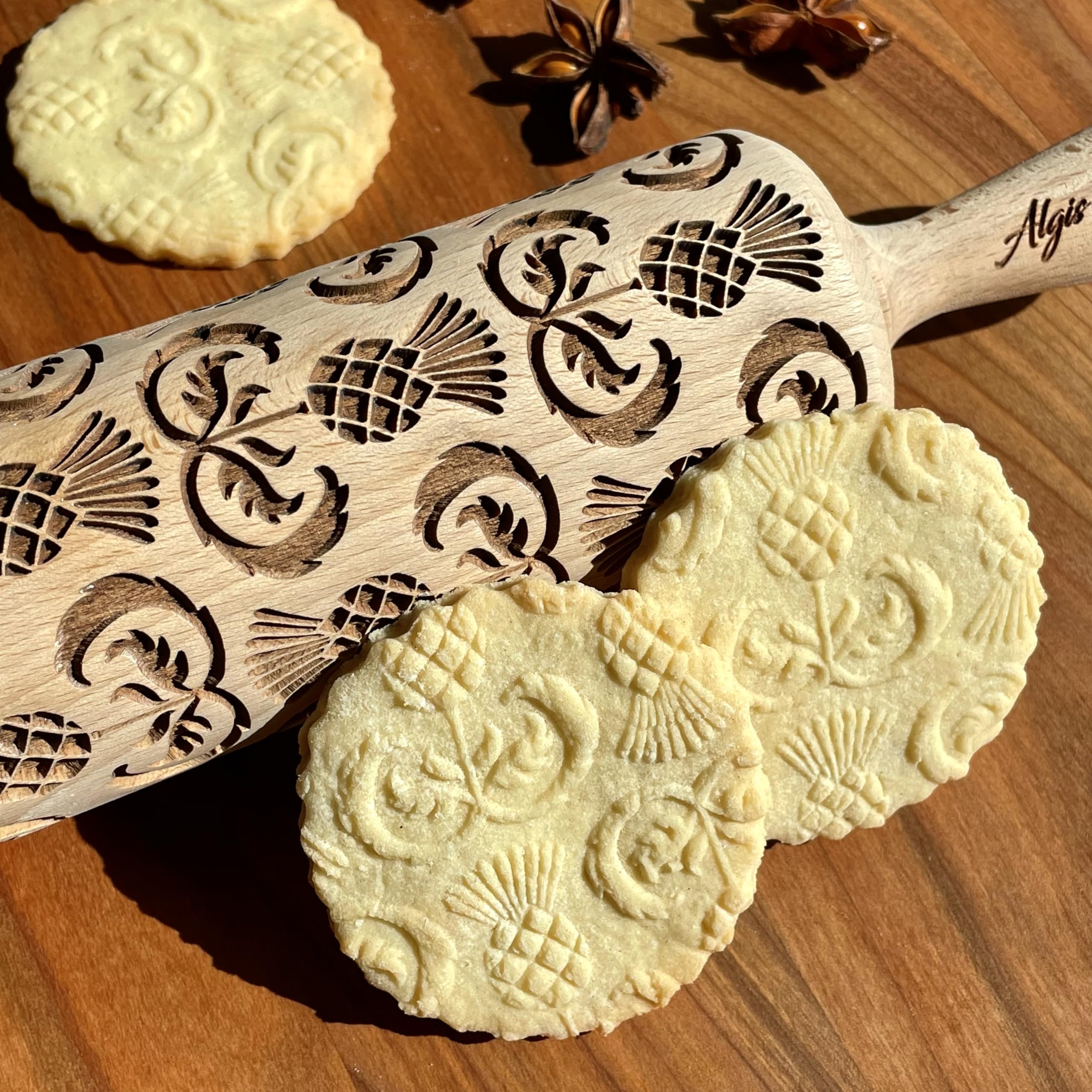 CARDO Mattarello Legno Goffrato | Mattarello Inciso | Rullo per Biscotti e per Modellare | Mattarello Decorativo per Biscotti di Algis Crafts