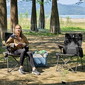 EVER ADVANCED Folding Camping Chair Back Adjustable in 4 Positions 160 kg 160 kg load capacity folding recliner camping chair with side pocket and drink holder fishing chair for camping