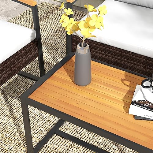 Miniatura 9 de Outsunny Juego de muebles de patio de 4 piezas con 2 sillas, sofá biplaza, mesa superior de madera de acacia y reposabrazos, motivos de ratán,