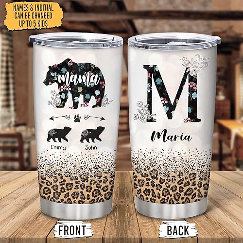 Miniatura 2 de Hyturtle Vaso de mamá oso personalizado con información nutricional para mamá, vasos de acero inoxidable de 20 onzas, taza de viaje aislada con