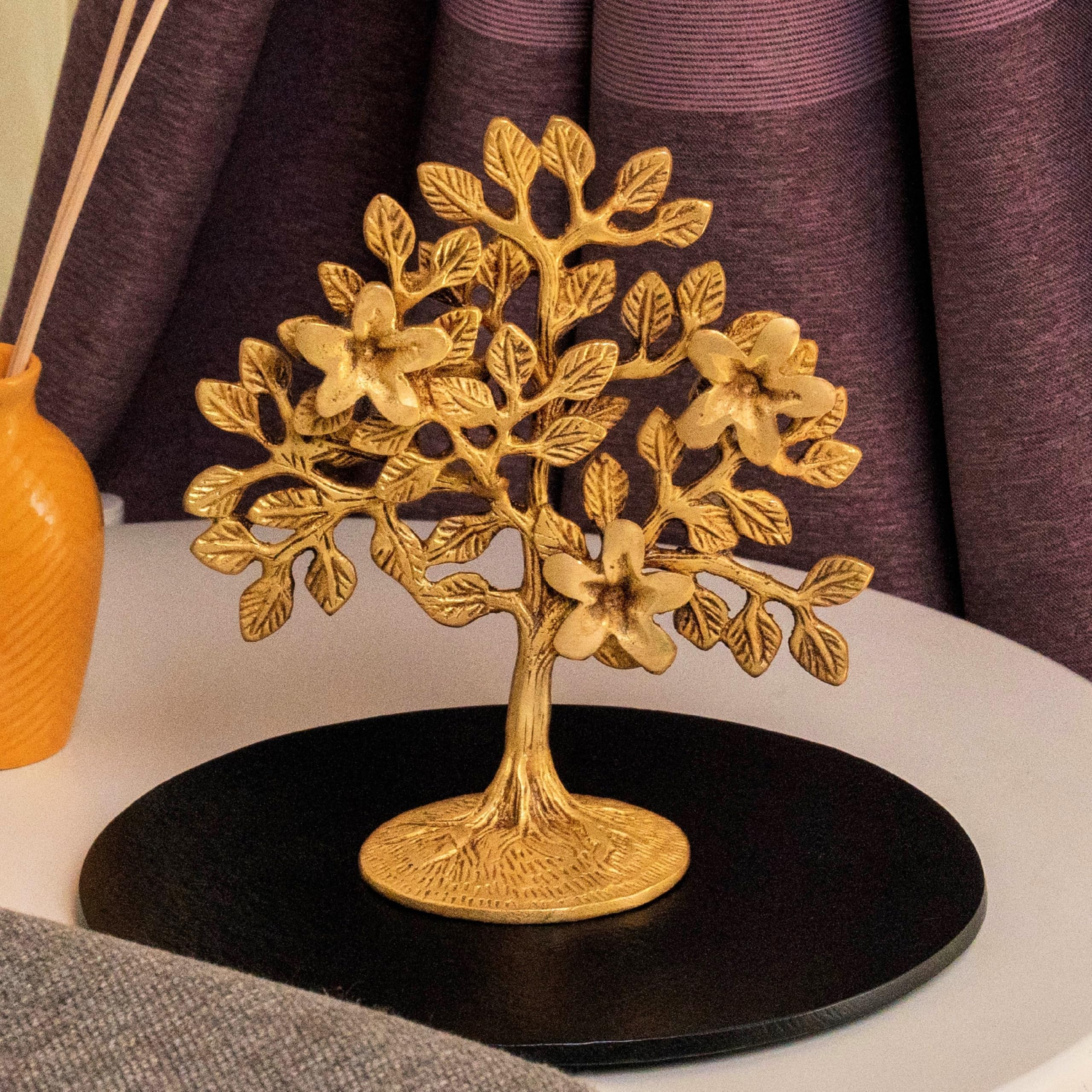 10Club Pure Brass Kalpavriksha Tree Showpiece (7.5 inches, 650 Gram) Trees of Life - Home Decor - Gift for Good Luck Vastu and Fengshui - Best in Living Room Table Decoration with Antique Polish