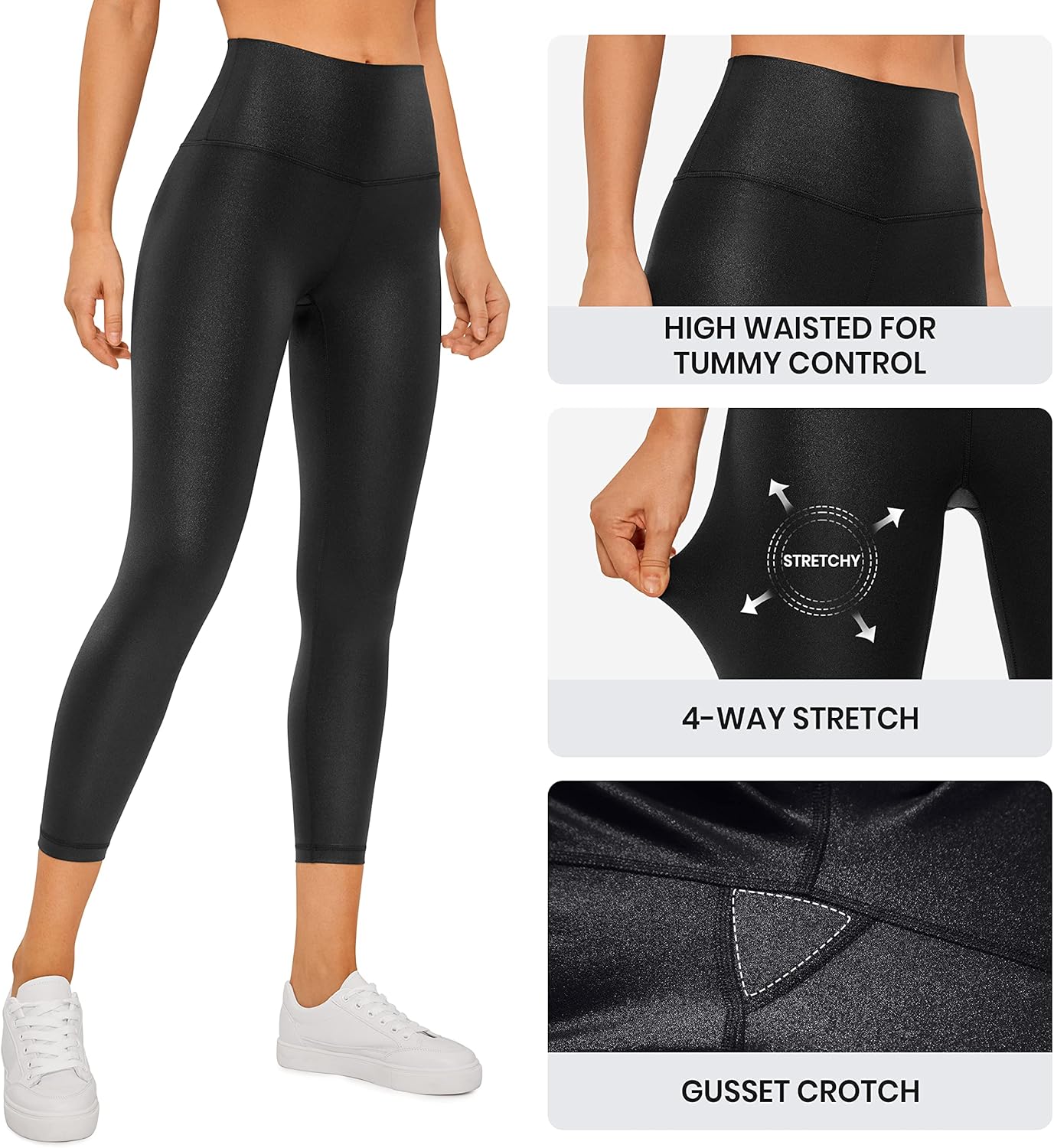 CRZ YOGA Butterluxe Matte Faux Leather Leggings for Women 23'' - High Waisted Buttery Soft Lounge Capri Faux Leather - Image 4