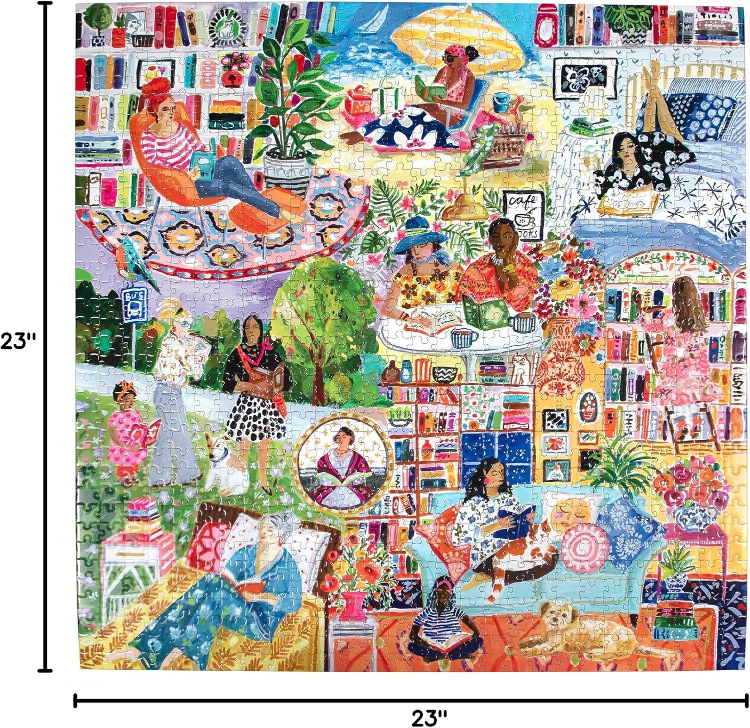 eeBoo 1000 Piece Puzzle - Women Reading Jigsaw Puzzle for Adults, Square 23" x 23" Made with Recycled Board & Vegetable-Based Ink