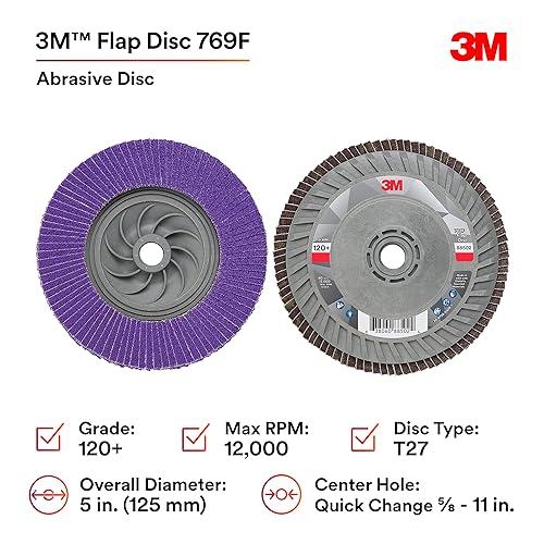 Miniatura 64 de 3M Disco de solapa 769F, tipo 27, 80+, 4-1/2 in x 7/8 in, abrasivo de alto rendimiento, disco de pulido y acabado de grano de precisión de cerámica