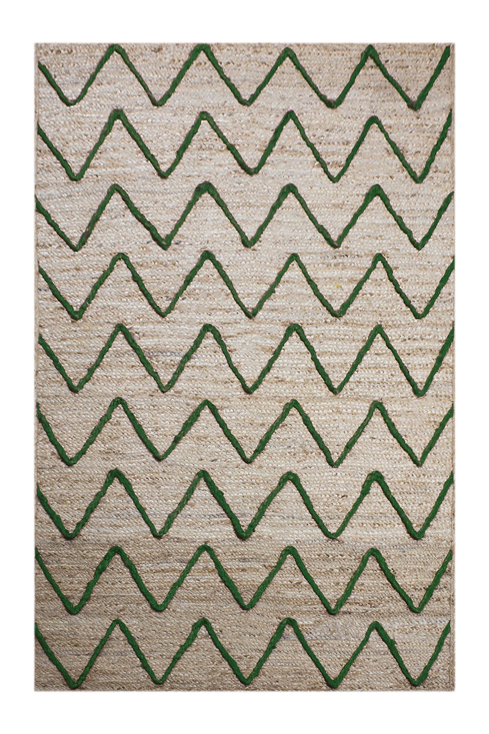 Tapis en jute tressé beige/vert carré 120x120 pour zone de fort passage
