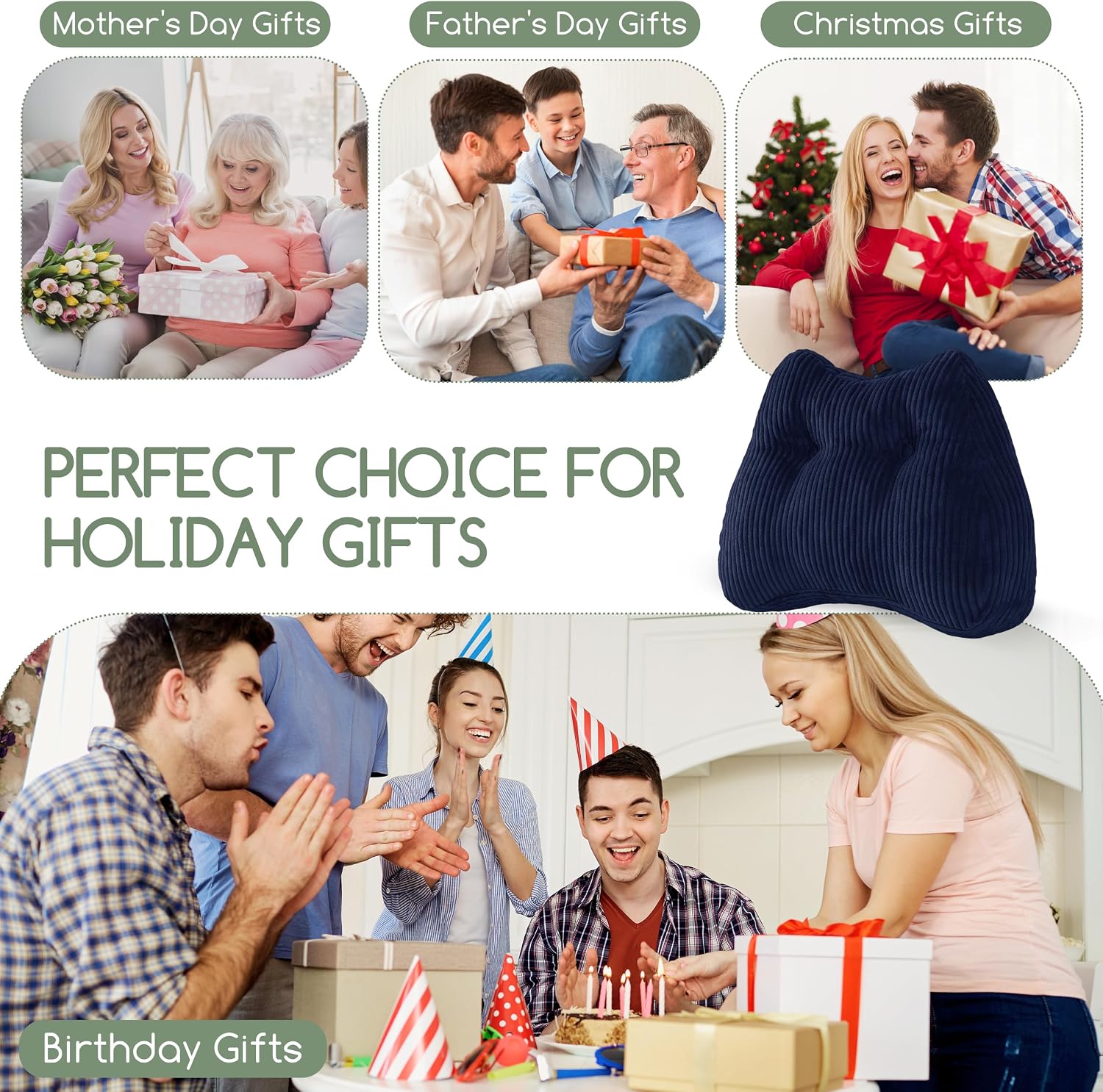 Lumbar Support Pillow for Recliner Chair/Accent Chair/Couch/Office Chair, Tufted Corduroy Back Support Cushion for Elderly, M-Shaped Recliner Cushions for Back Rest, Pain Relief, Reading, Navy